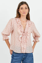 Load image into Gallery viewer, Ivy + Jack Garnish Spot Frill Front Mid Sleeve Top - Blush Polka Dot