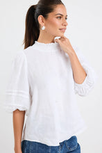 Load image into Gallery viewer, Ivy + Jack Polished Linen High Neck Pleat Reversible Sleeve Top - White Hyde Boutique