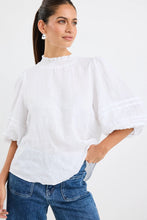 Load image into Gallery viewer, Ivy + Jack Polished Linen High Neck Pleat Reversible Sleeve Top - White Hyde Boutique