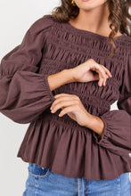 Load image into Gallery viewer, Among The Brave Required - Chocolate LS Shirred Bodice Top Hyde Boutique