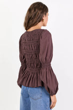 Load image into Gallery viewer, Among The Brave Required - Chocolate LS Shirred Bodice Top Hyde Boutique