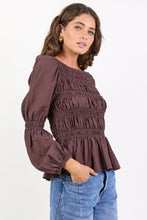 Load image into Gallery viewer, Among The Brave Required - Chocolate LS Shirred Bodice Top Hyde Boutique