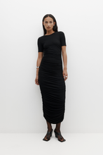 Load image into Gallery viewer, Rebe Ruched Midi Dress - Black Apparel > Women > Clothing > Dresses > Midi Dresses > Rebe Hyde Boutique