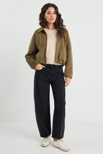 Load image into Gallery viewer, Stories Be Told Troupe Mock Suede Zip Through Bubble Hem Jacket - Khaki Apparel > Women > Clothing > Jackets > Faux Leather Jackets > Bubble Hem Jackets > Stories Be Told Hyde Boutique