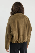 Load image into Gallery viewer, Stories Be Told Troupe Mock Suede Zip Through Bubble Hem Jacket - Khaki Apparel > Women > Clothing > Jackets > Faux Leather Jackets > Bubble Hem Jackets > Stories Be Told Hyde Boutique