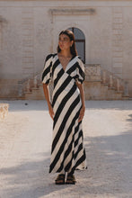 Load image into Gallery viewer, Among the Brave Amora Bias Midi Dress - Black + White Stripe Apparel > Women > Clothing > Dresses > Midi Dresses > Among the Brave Hyde Boutique