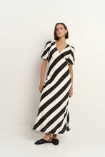Load image into Gallery viewer, Among the Brave Amora Bias Midi Dress - Black + White Stripe Apparel > Women > Clothing > Dresses > Midi Dresses > Among the Brave Hyde Boutique