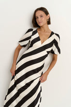 Load image into Gallery viewer, Among the Brave Amora Bias Midi Dress - Black + White Stripe Apparel > Women > Clothing > Dresses > Midi Dresses > Among the Brave Hyde Boutique