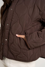 Load image into Gallery viewer, Stories Be Told Apex Collarless Puffer Jacket - Chocolate Hyde Boutique