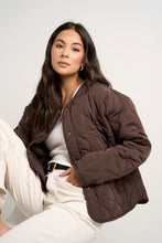 Load image into Gallery viewer, Stories Be Told Apex Collarless Puffer Jacket - Chocolate Apparel > Women > Clothing > Outerwear > Coats & Jackets > Puffer Jackets > Stories Be Told Hyde Boutique