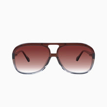 Load image into Gallery viewer, Valley Eyewear Bang Bang Transparent Chocolate Fade To Crystal w. Gold Metal / Dark Orange Gradient Lens. Hyde Boutique