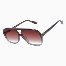 Load image into Gallery viewer, Valley Eyewear Bang Bang Transparent Chocolate Fade To Crystal w. Gold Metal / Dark Orange Gradient Lens. Hyde Boutique