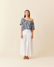 Load image into Gallery viewer, Ruby Hydra Off Shoulder Blouse - Navy Yellow Tartan Hyde Boutique