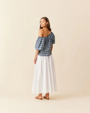 Load image into Gallery viewer, Ruby Hydra Off Shoulder Blouse - Navy Yellow Tartan Hyde Boutique
