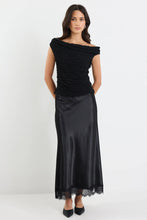 Load image into Gallery viewer, Georgia Zoe Margarita - Black Satin Lace Trim Bais Maxi Skirt