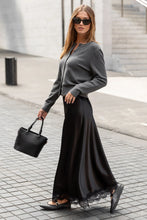 Load image into Gallery viewer, Georgia Zoe Margarita - Black Satin Lace Trim Bais Maxi Skirt