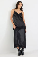 Load image into Gallery viewer, Georgia Zoe Margarita - Black Satin Lace Trim Bais Maxi Skirt