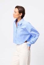 Load image into Gallery viewer, Mossman Repeat After Me Cropped Shirt - Blue Stripe Hyde Boutique