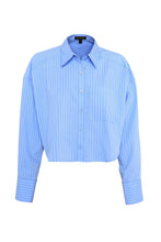 Load image into Gallery viewer, Mossman Repeat After Me Cropped Shirt - Blue Stripe Hyde Boutique