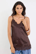 Load image into Gallery viewer, Georgia Zoe Noir - Chocolate Satin Lace Trim Cami