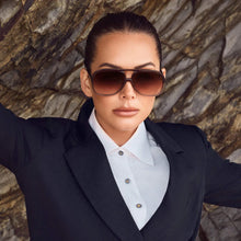 Load image into Gallery viewer, Valley Eyewear Bang Bang Transparent Chocolate Fade To Crystal w. Gold Metal / Dark Orange Gradient Lens. Hyde Boutique