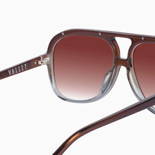 Load image into Gallery viewer, Valley Eyewear Bang Bang Transparent Chocolate Fade To Crystal w. Gold Metal / Dark Orange Gradient Lens. Hyde Boutique