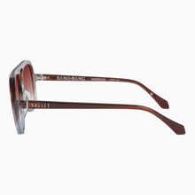 Load image into Gallery viewer, Valley Eyewear Bang Bang Transparent Chocolate Fade To Crystal w. Gold Metal / Dark Orange Gradient Lens. Hyde Boutique