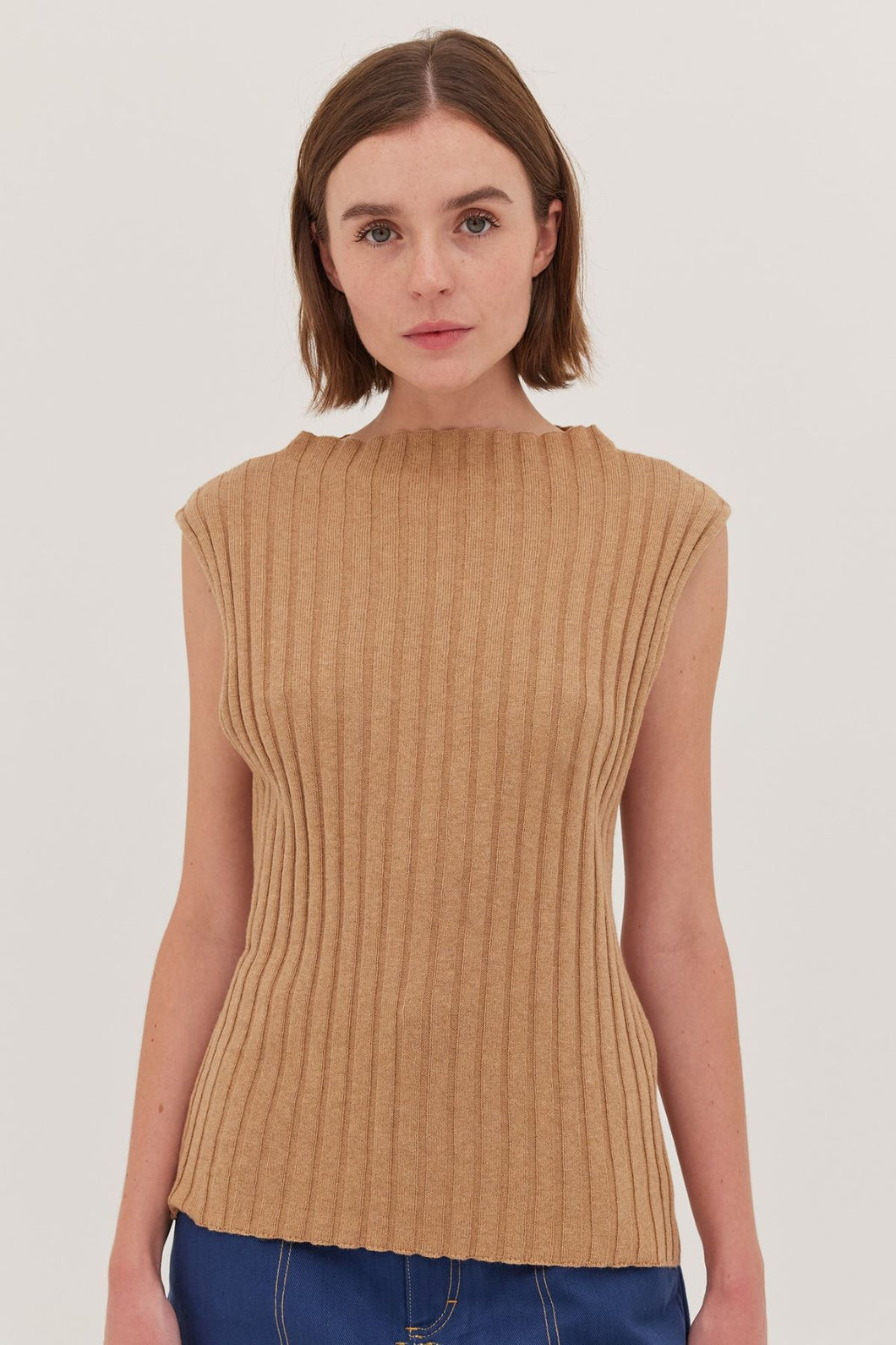 Cloth & Co The Rib Funnel Neck Tank - Raffia  Hyde Boutique   