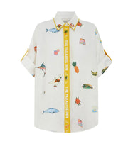 Load image into Gallery viewer, Alémais Blue Marlin Embroidered Shirt - Cream  Hyde Boutique   
