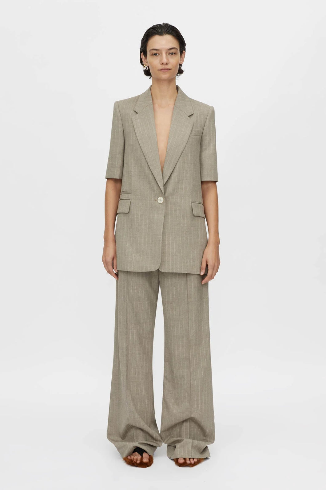 Camilla and Marc Arnelle Short Sleeve Blazer - Natural Pinstripe