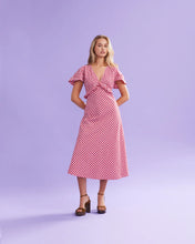 Load image into Gallery viewer, Ruby Petal Ruffle Midi Dress - Red Lilac Tartan Hyde Boutique
