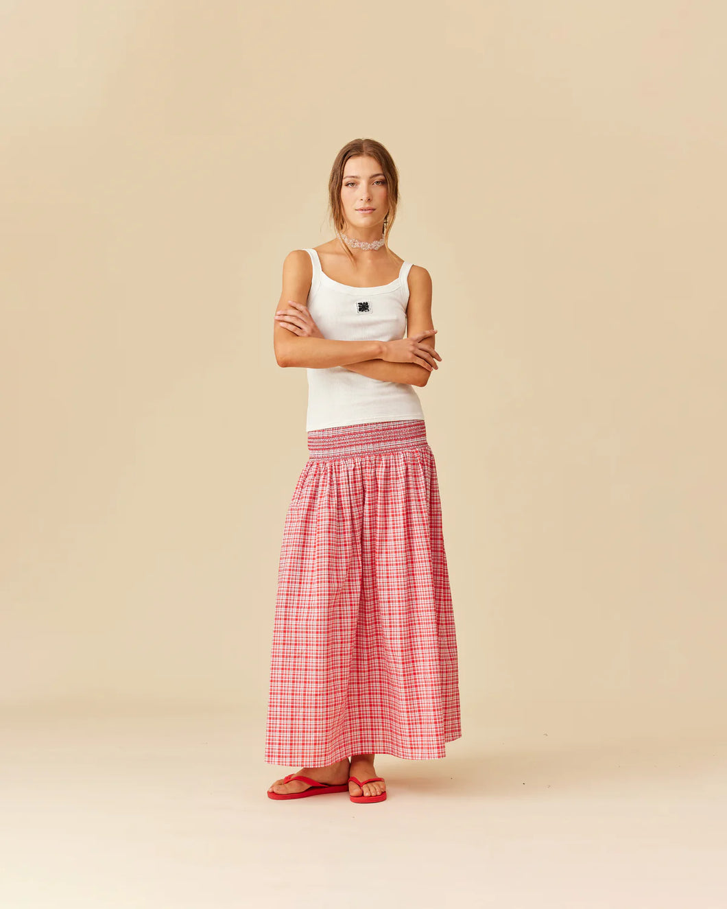 Ruby Anastasia Skirt - Red Aqua Tartan