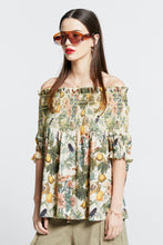 Load image into Gallery viewer, Karen Walker Gaia Smocked Blouse - Macadamia/Green  Hyde Boutique   
