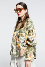 Load image into Gallery viewer, Karen Walker Gaia Long Sleeve Smocked Blouse - Macadamia/Green  Hyde Boutique   
