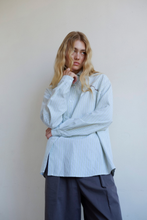 Load image into Gallery viewer, Commonplace Cortez Shirt - Mint Stripe Apparel > Women > Clothing > Tops > Shirts > Long Sleeve Shirts > Commonplace Hyde Boutique
