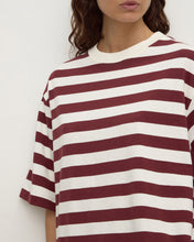 Load image into Gallery viewer, Assembly Label Arla Stripe Short Sleeve Tee - Dark Raisin Cream Stripe
