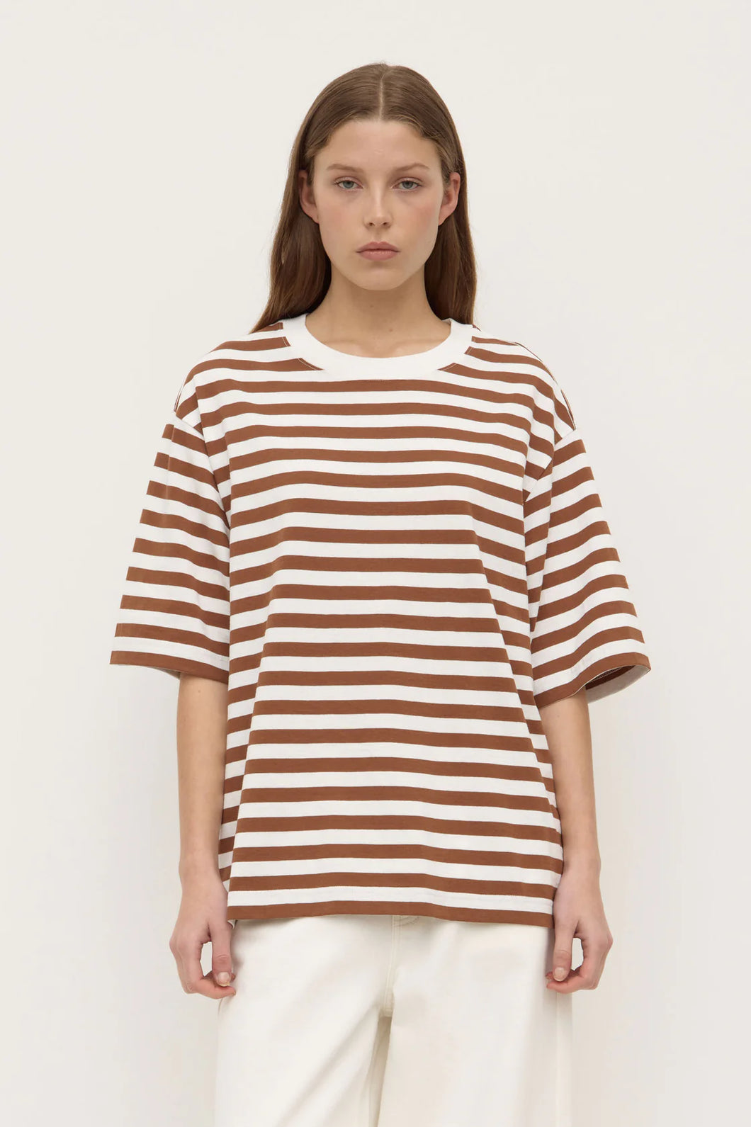 Assembly Label Monte Stripe Cotton Short Sleeve Tee - Earth/Antique White