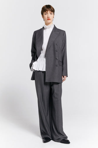 Karen Walker Workwear Trousers - Pinstripe Suiting Charcoal  Hyde Boutique   