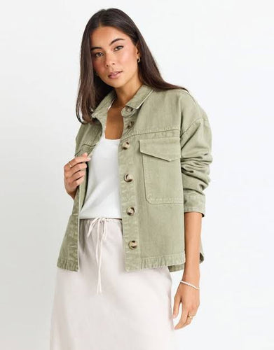 Among The Brave Echo Patch Pocket Denim Jacket - Khaki Hyde Boutique