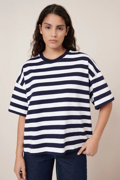 Kowtow Oversized Boxy Tee - Navy White Stripe Arriving Mid Nov
