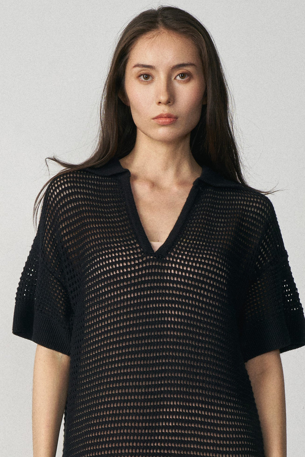 Aleger N.2305 Cotton Cashmere Blend Open Stitch Polo - Black Hyde Boutique