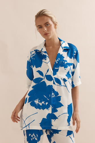 Caitlin Crisp Ibiza Shirt - Royal Rose Satin  Hyde Boutique   