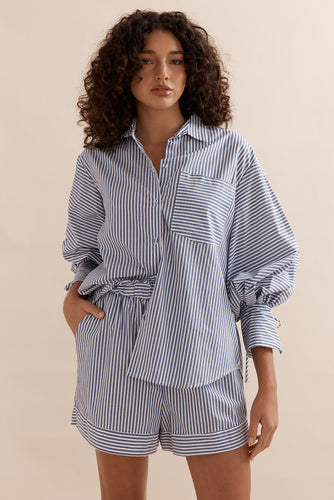 Caitlin Crisp Stripe Sonny Shirt - Blue Stripe  Hyde Boutique   