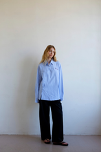 Load image into Gallery viewer, Commonplace Cortez Shirt - Sky/Maroon Stripe Apparel > Women > Clothing > Tops > Shirts > Long Sleeve Shirts > Commonplace Hyde Boutique
