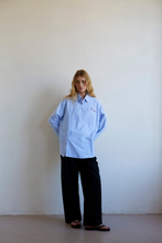 Load image into Gallery viewer, Commonplace Cortez Shirt - Sky/Maroon Stripe Apparel > Women > Clothing > Tops > Shirts > Long Sleeve Shirts > Commonplace Hyde Boutique
