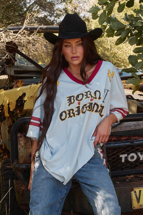Sabbi The Born Original Tee - Sky & Maroon Hyde Boutique