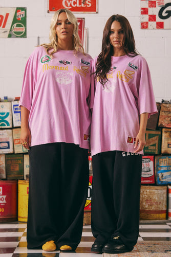 Sabbi The Very Oversized Racing Badges Tee - Pink Hyde Boutique