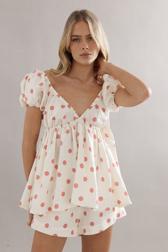 Caitlin Crisp Isla Blouse - Pink Spot Linen Hyde Boutique