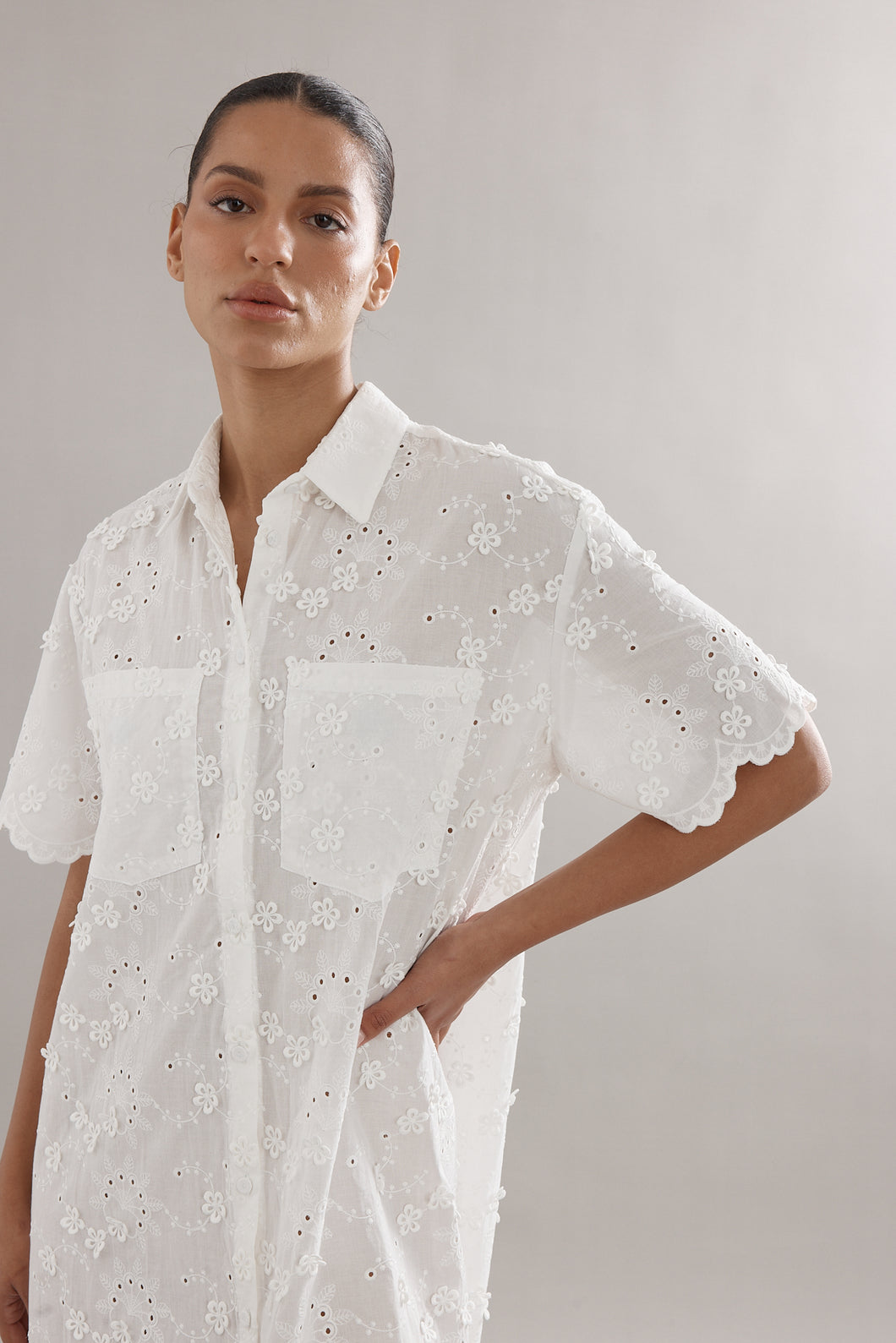 Caitlin Crisp Mackenzie Shirt Dress - White Broderie Hyde Boutique