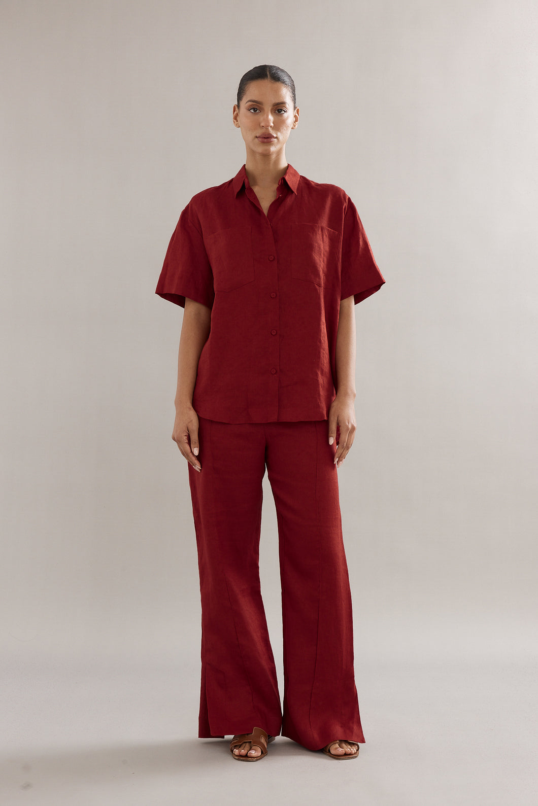 Caitlin Crisp Jimmy Jogger - Maroon Linen